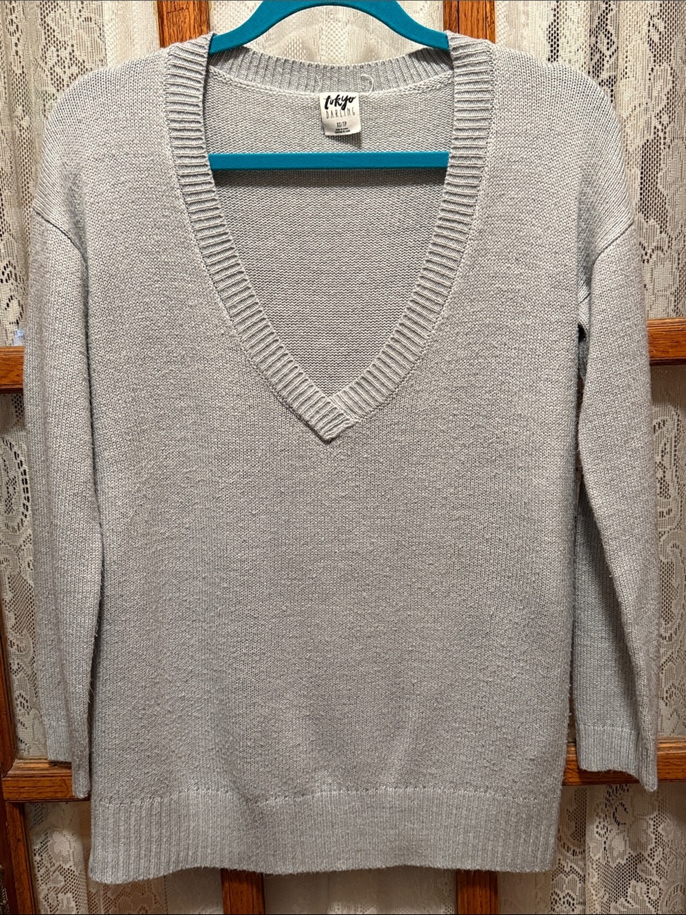 tokyo Darling Heather Gray V-Neck Oversized Sweater